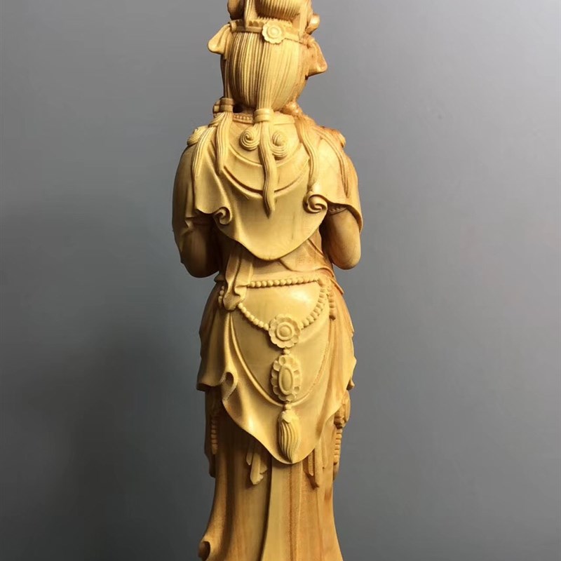 小叶黄杨实木雕刻工艺精品书房客厅博古架唐代式佛像摆件观音菩萨