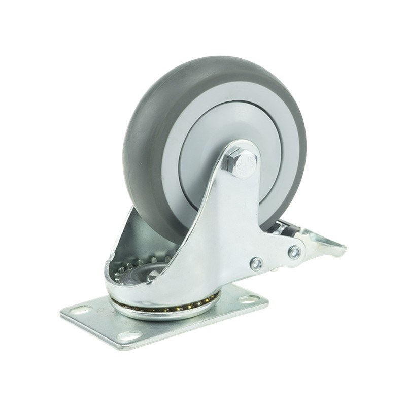 同米思米橡胶脚轮CSPJ/CSPK/CSPJS75/100/125-R万向带刹车固定轮