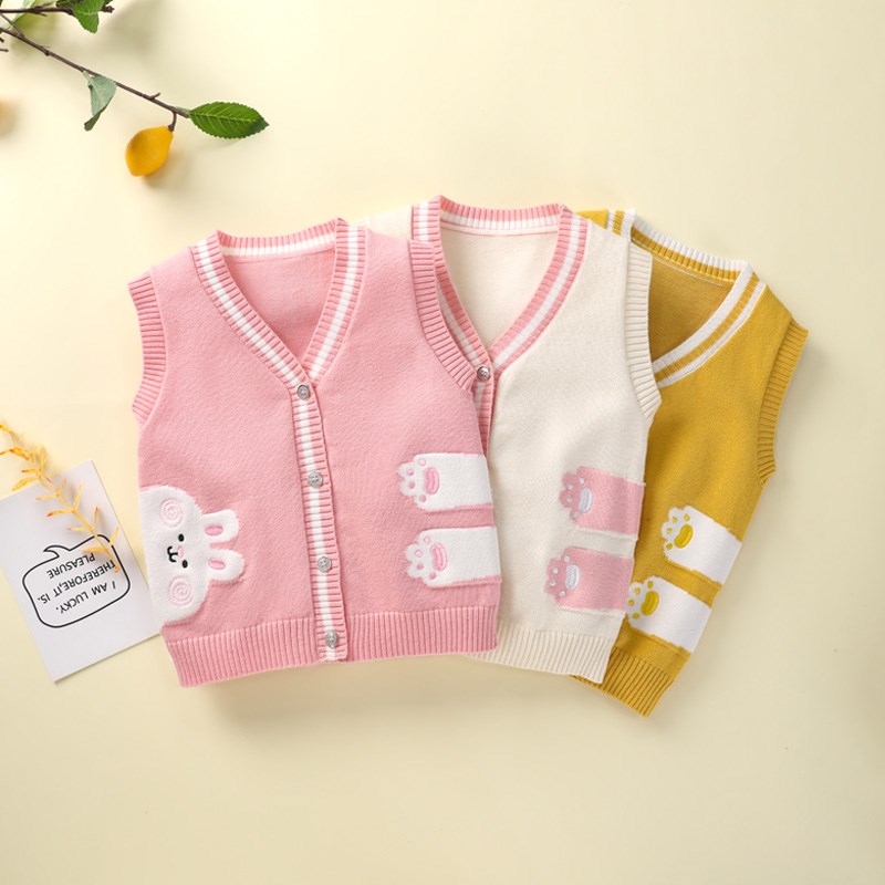 婴幼儿宝宝马甲背心针织毛衣开衫男女儿童V领针织外套毛线衣