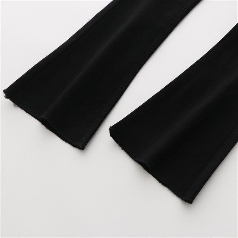 SPG免邮 炒鸡好看哦~显瘦百搭复古 高腰修身磨边九分喇叭牛仔裤女