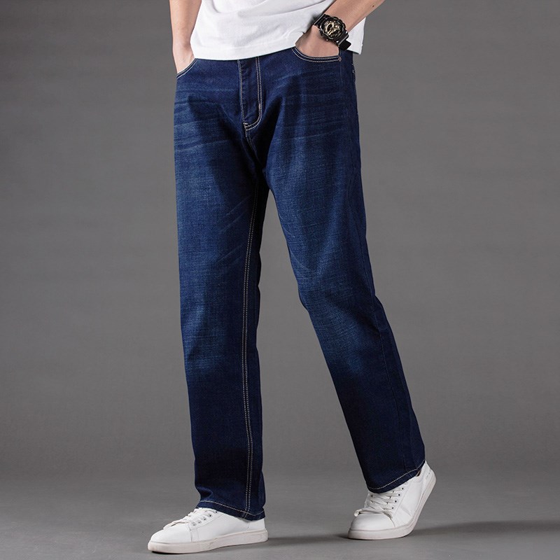 牛仔裤男宽松 直筒加肥大码夏季弹力休闲薄款男装阔腿牛仔长裤子