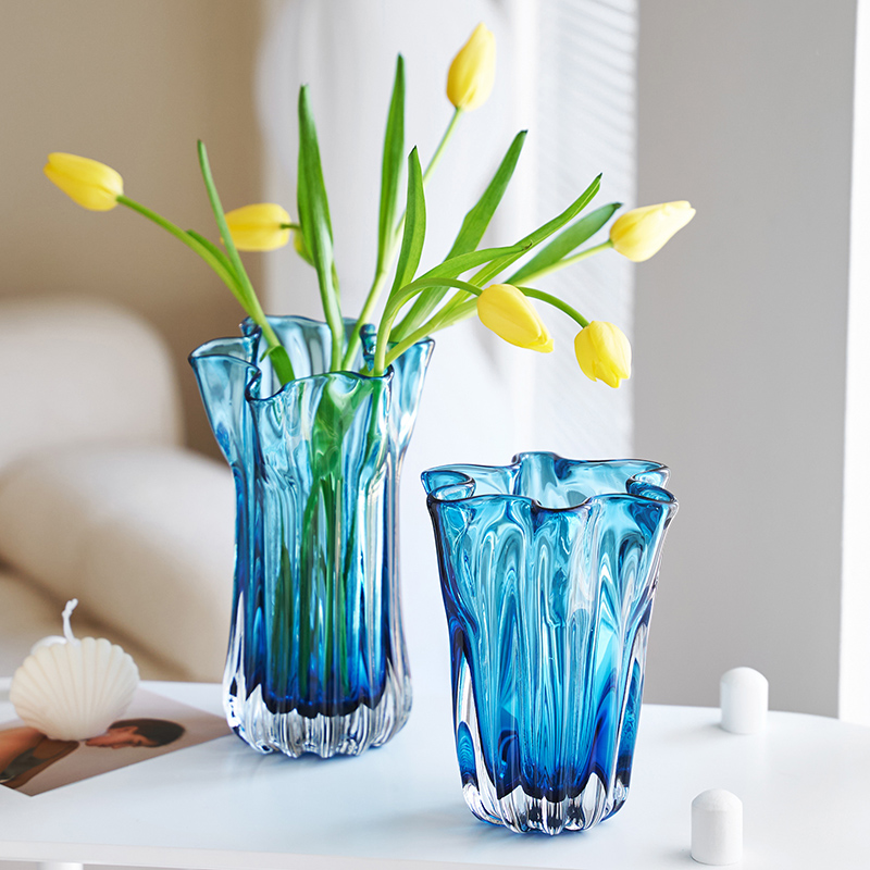 克莱因蓝色琉璃花瓶玻璃摆件客厅插鲜花水养北欧创意餐桌轻奢干花