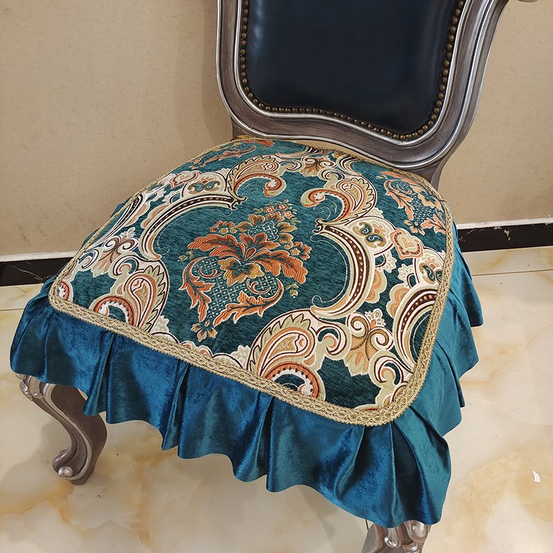 欧式餐椅坐垫雪尼尔提花防滑高档奢华椅垫椅子垫餐椅垫蓝色可定制