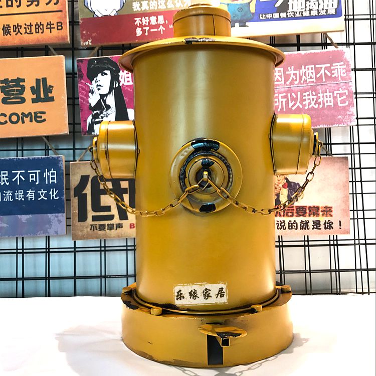 铁艺垃圾桶美式做旧风格脚踏式消防栓复古工业风垃圾筒摆件装饰品