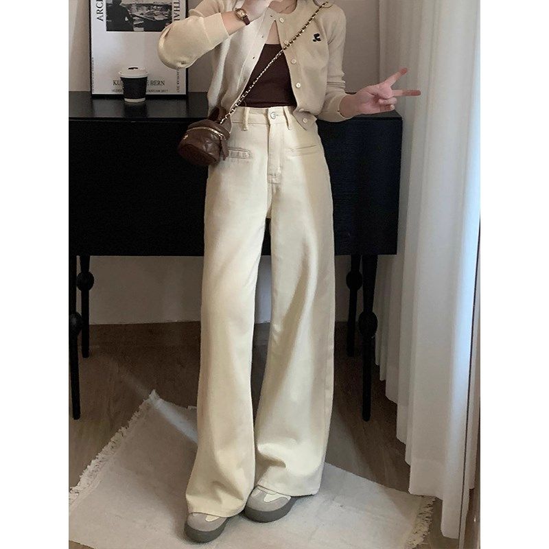 杏色a版阔腿牛仔裤2025年春季大码适合梨型身材的裤子显瘦直筒裤,女装/女士精品,大码裤装,淘宝优惠券,粉丝福利购,淘宝优惠卷