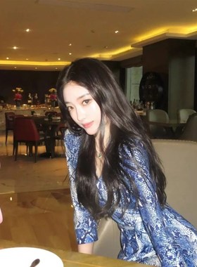 古早*DV*F蓝色蛇纹性感V领显瘦裹身裙一片式长袖连衣裙秋