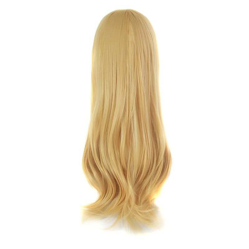 潼漫cos假发女长发60CM万用长直发微卷斜刘海小宫橙黄色动漫假毛