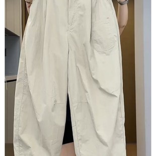 薄款 宽松显瘦弯刀裤 卡其色哈伦九分休闲裤 老爹裤 女大码 2024年夏季