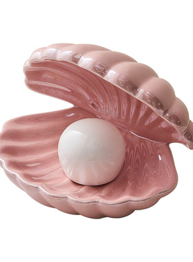 法式奶油风装饰贝壳小夜灯牀头柜桌面摆件卧室珍珠项链收纳首饰盒