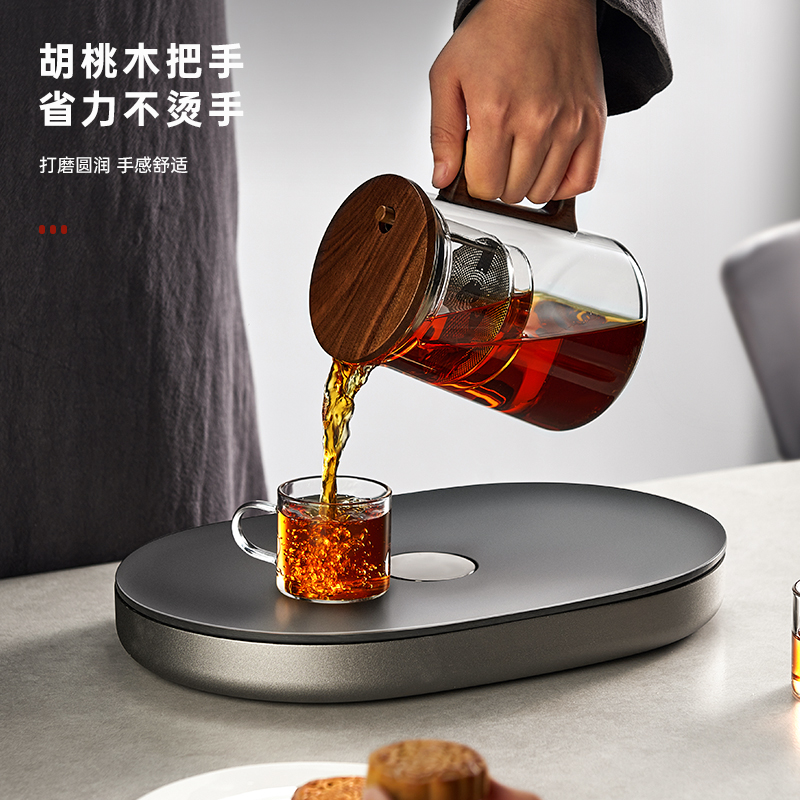 飘逸杯泡茶壶一键过滤胡桃木全玻璃内胆茶水分离杯沏茶高档冲茶器