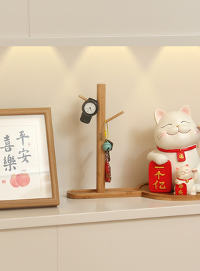 入户招财猫收纳托盘放钥匙置物架存钱罐摆件门口客厅玄关鞋柜装饰