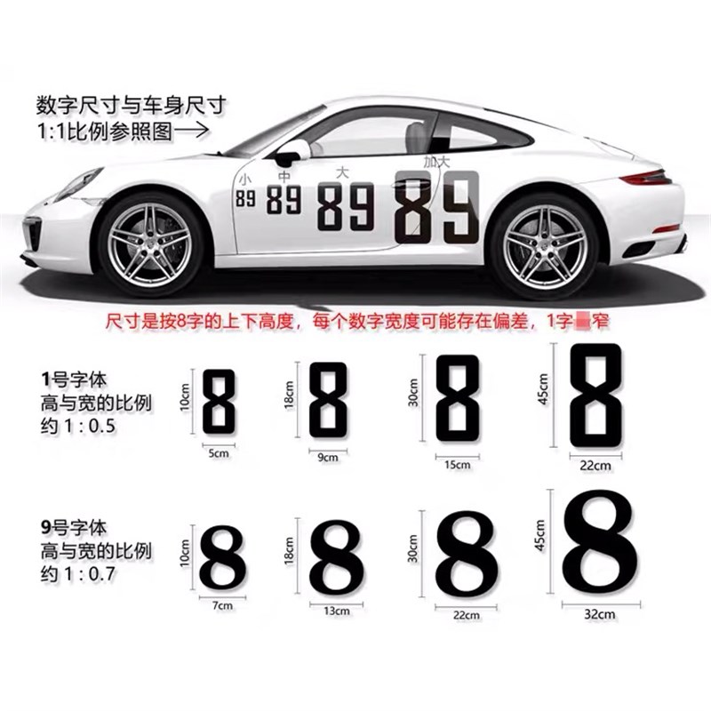 汽车数字贴纸车队车贴编号摩托车赛车比赛活动号数拉花反光贴定制