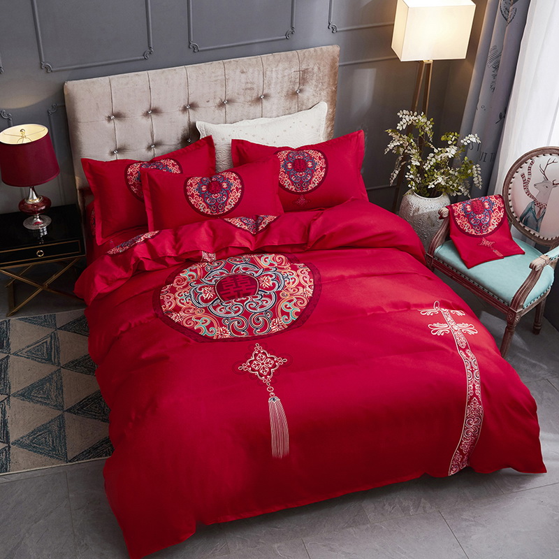 结婚大红色婚庆四件套1.8m2.0m床双人喜庆床品被套床单式床上用品