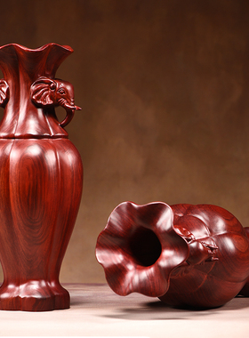 红花梨太平有象花瓶摆件客厅新中式家居办公室装饰工艺品乔迁送礼