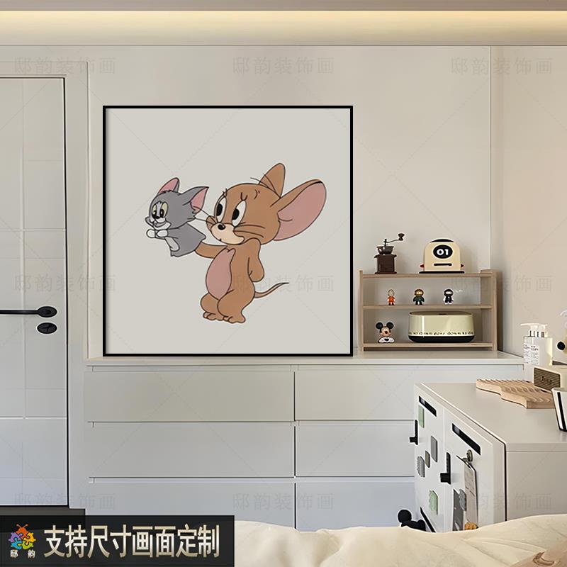 儿童房床头正方形挂画民宿酒店卡通晶瓷画现代轻奢风样板间装饰画图片