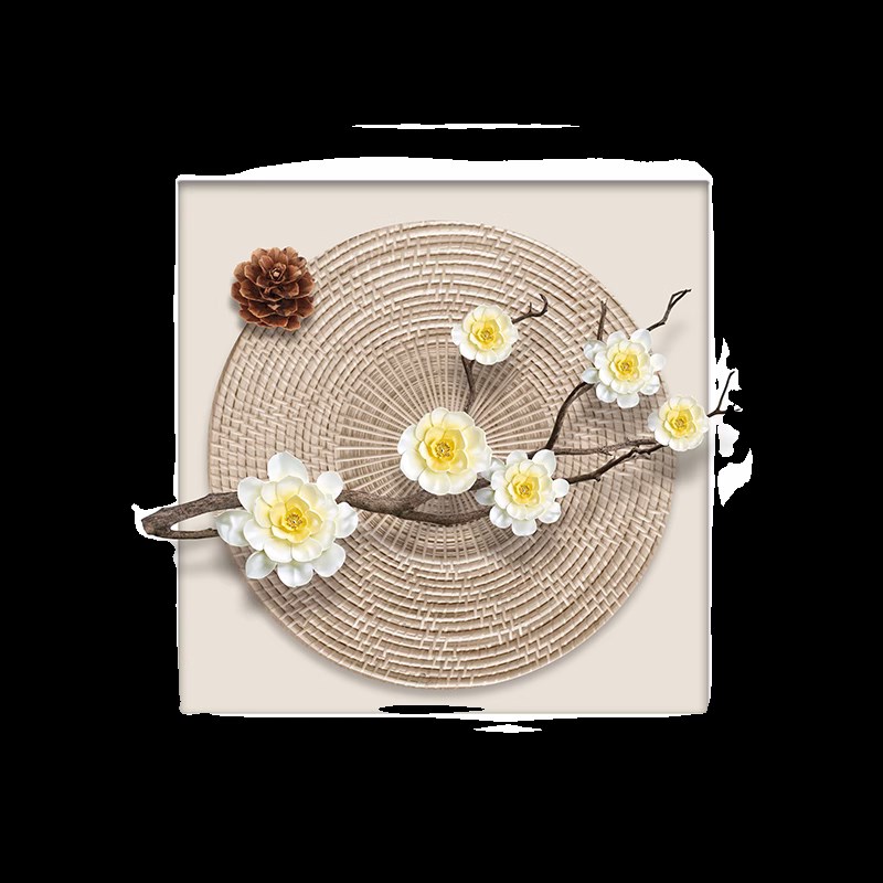 新中式客厅沙发背景墙装饰画正方形立体花卉茶室挂画工艺玄关壁画图片