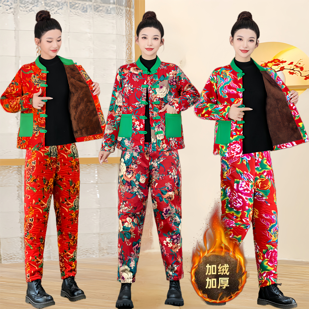 东北大花加绒加厚长袖外套演出服
