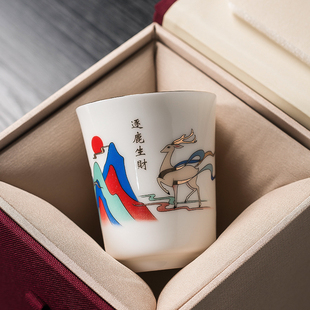 甜白瓷主人杯陶瓷功夫茶杯家用白瓷描金品茗杯个人 新中式