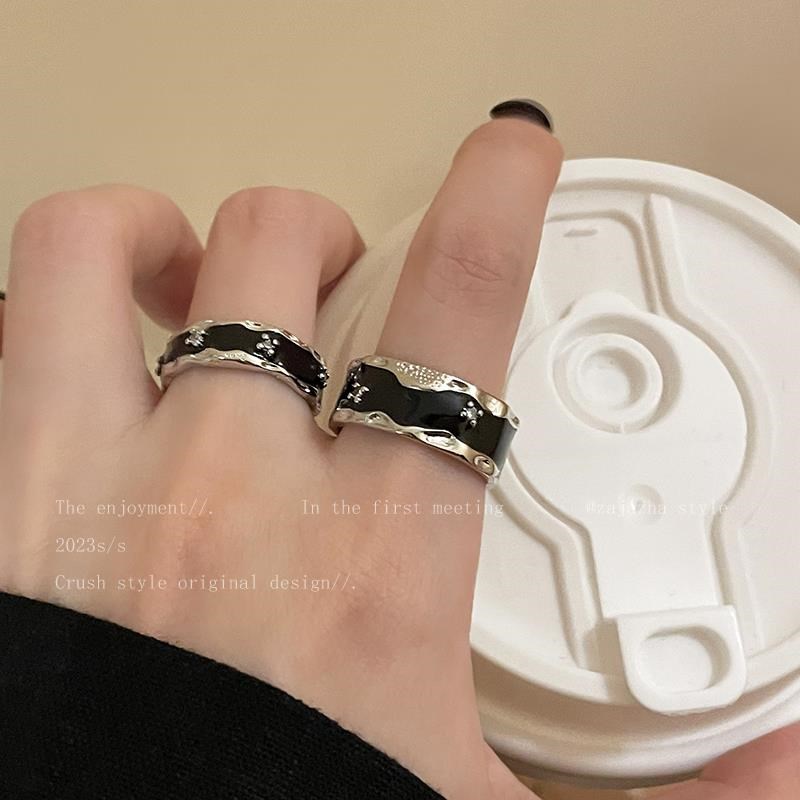 黑色滴釉开口戒指女小众设计情侣食指戒轻奢高级感时尚个性指环潮