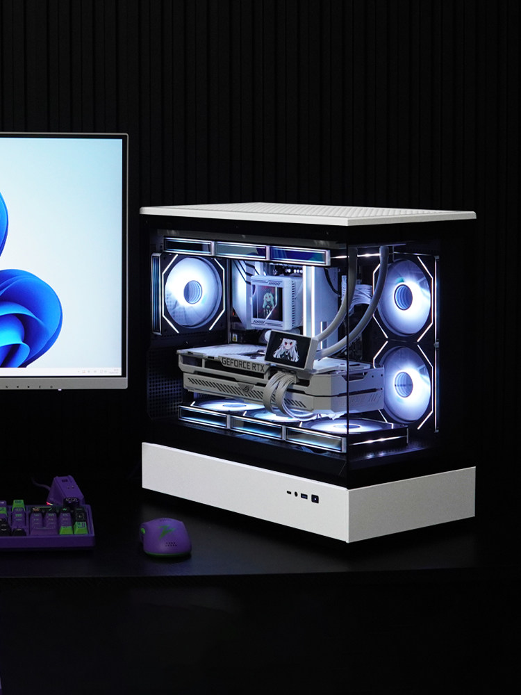 Patriot Star Canlan Panda Color Xiaolan Комната с видом на море Шасси Компьютерный стол MATX Боковой прозрачный аквариум для рыб без колонны Изображение 1