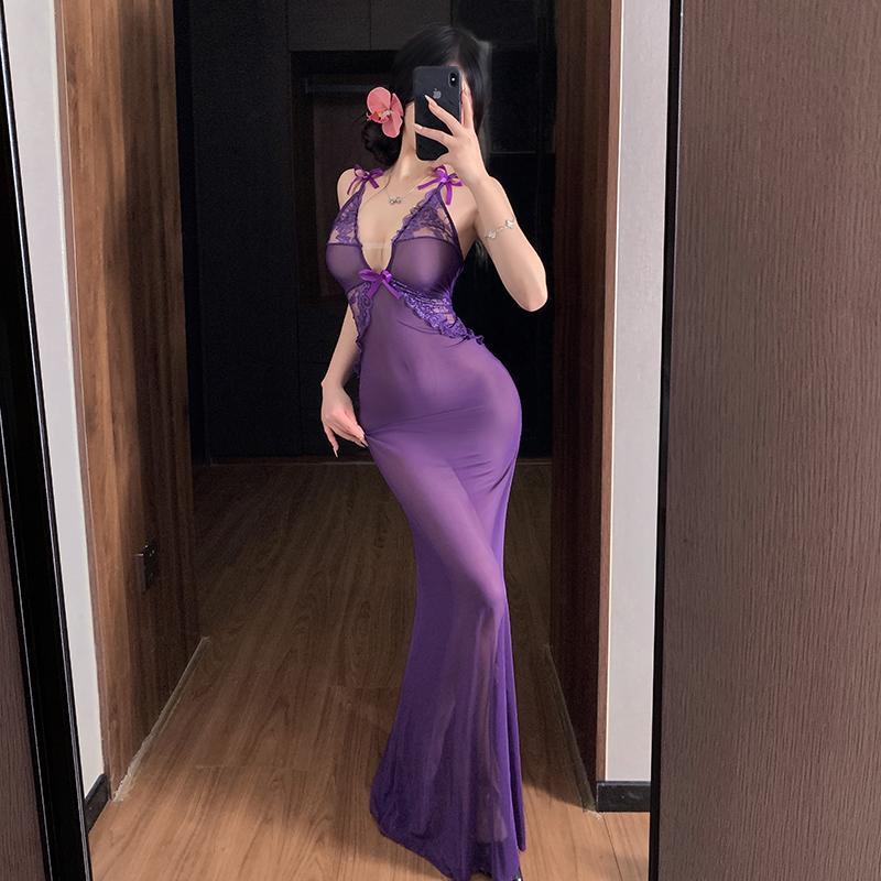 紫色御姐风性感睡衣女情调趣味纯欲内衣2025新款火辣透视吊带睡裙