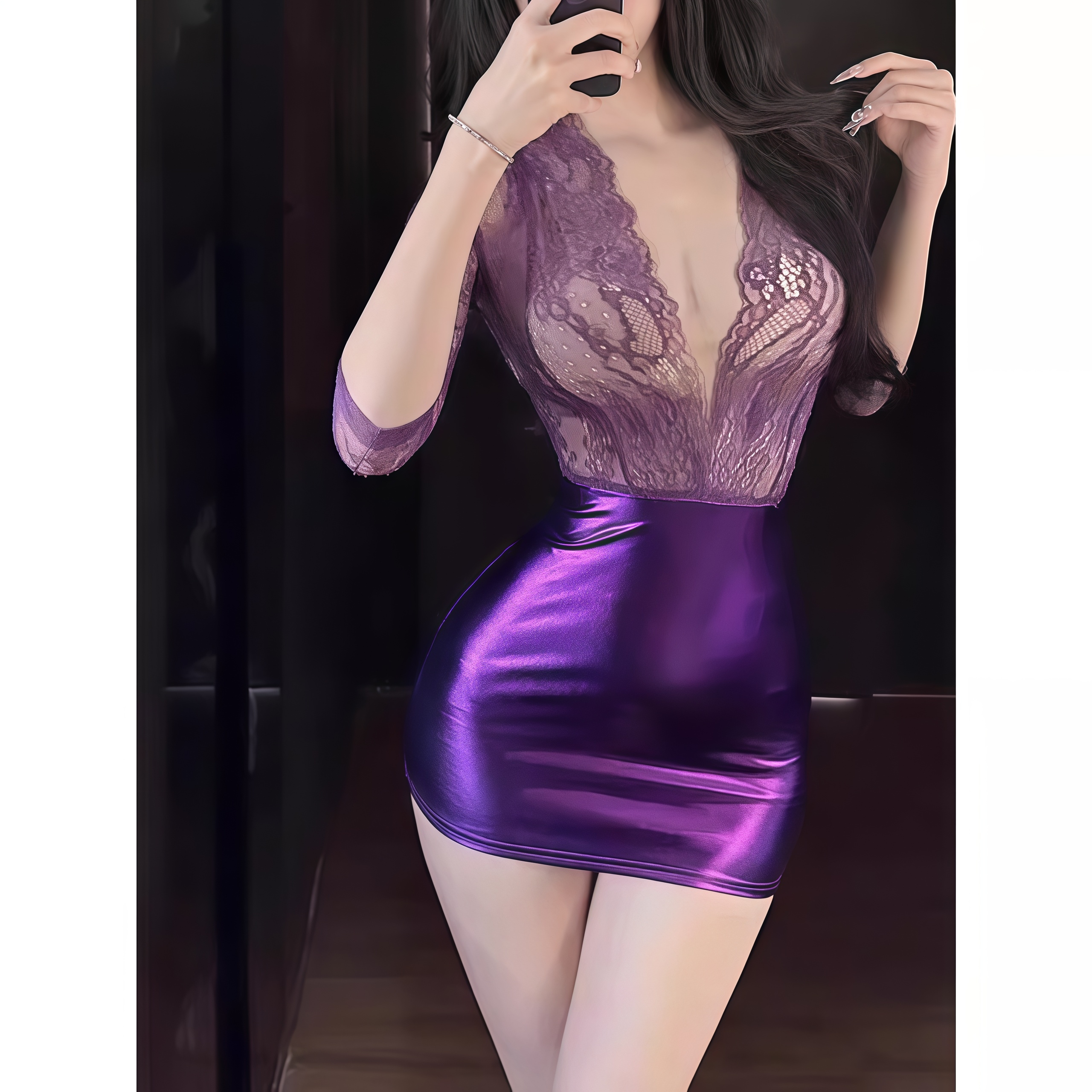 睡衣性感秘书皇家妹妹奥芬制服妇女的亲密紫色Qqny紧臀裙套装