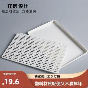 托盘长方形沥水塑料茶盘家用水杯茶杯零食水果糖果收纳餐盘大号