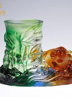 琉璃生肖牛笔筒摆件办公室桌面摆设工艺品创意中国风高档生日礼物