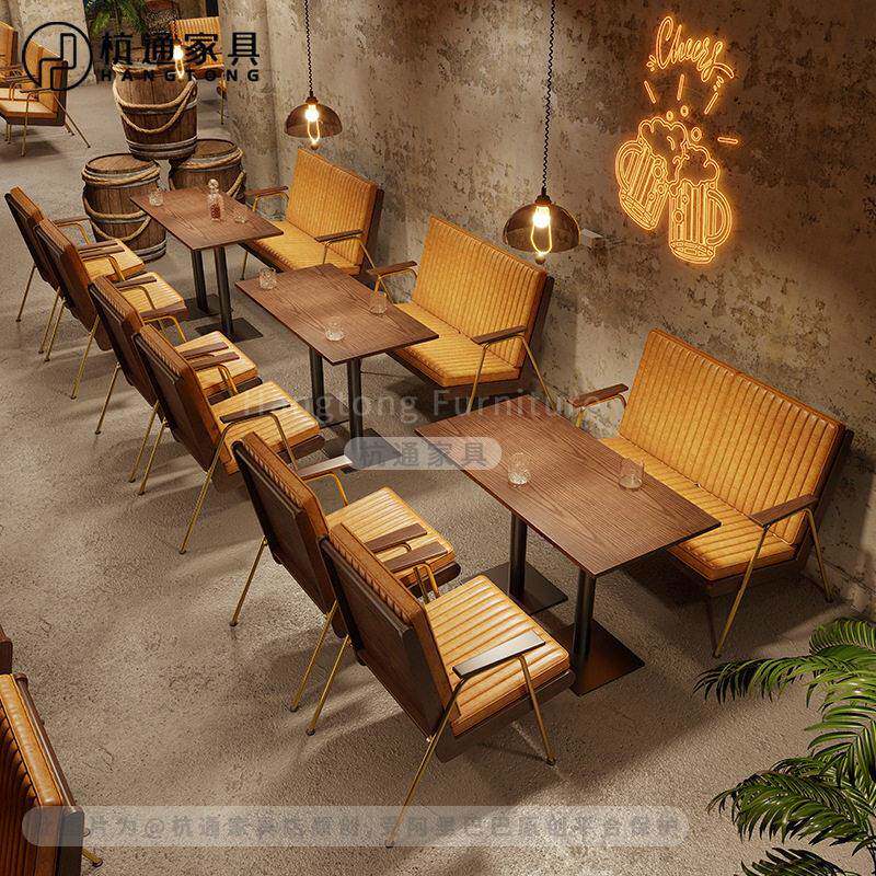 复古酒馆卡座沙发西餐厅咖啡厅清吧桌椅组合主题餐厅酒吧定制沙发