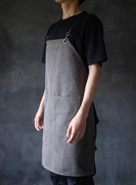 鹿做的可拆卸的咖啡师围裙定制标志奶茶餐厅烘焙美甲发发师帆布工