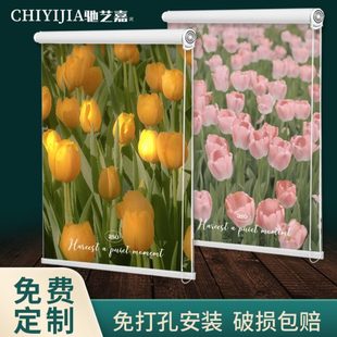 遮光拉珠升降手拉式 卷帘窗帘免打孔安装 卫生间厨房浴室卧室防水帘