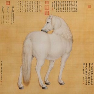清郎世宁万吉骦国画马艺术微喷打印复制画绢布画高清装饰画