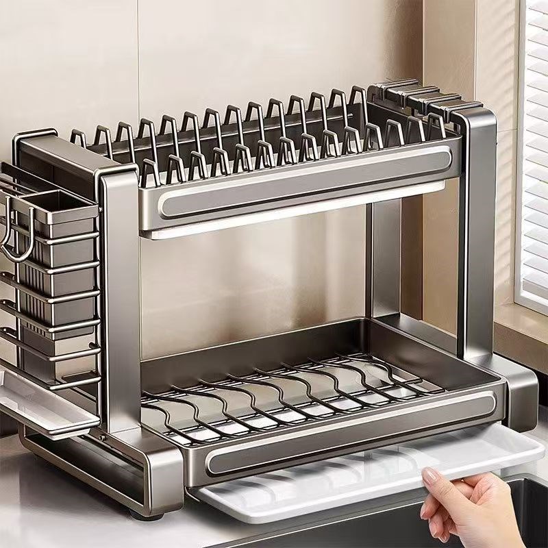 纳米不锈钢碗碟收纳架家用沥水架厨F房置物架碗架台面放碗筷碗盘