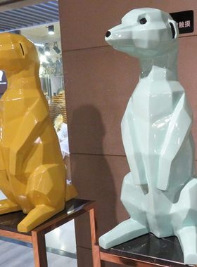 树脂工艺品动物造型卡通土拨鼠摆件几何切面玻璃钢雕塑彩绘装饰