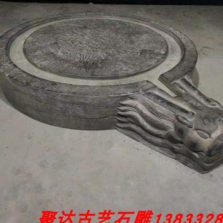 青石仿古兽头圆形茶台石雕老磨盘艺术装饰流水摆件石龙头茶盘石磨