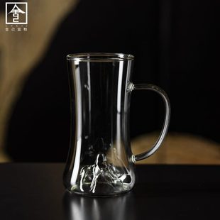 透明功夫茶具家用高档观个人耐热玻璃喝水杯泡山绿茶杯带把绿茶杯