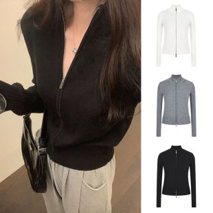 上衣 毛衣长袖 MosesQueen魔西女王黑色双拉链立领针织开衫 外套短款