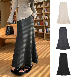 MosesQueen魔西女王加绒加厚鱼尾裙半身裙女秋冬高腰a字包臀长裙