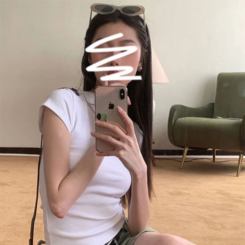 正肩短袖t恤女掐腰上衣修身显瘦