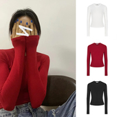 显瘦长袖 MosesQueen魔西女王红色打底衫 女春秋冬内搭修身 t恤上衣