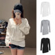 MosesQueen魔西女王白色慵懒蝙蝠袖 上衣女春秋宽松显瘦v领长袖 t恤