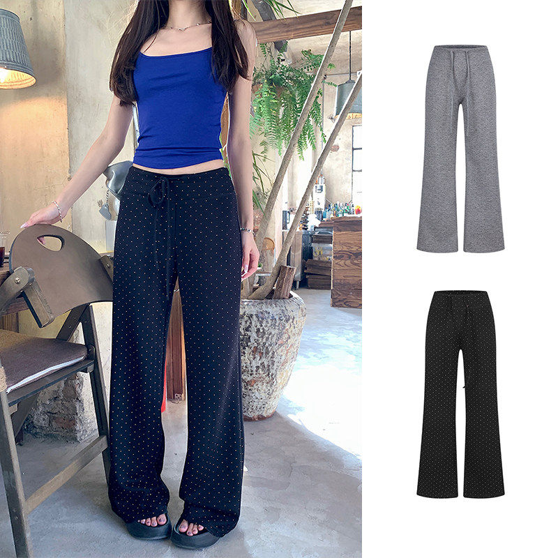 MosesQueen魔西女王黑色波点裤子休闲运动卫裤垂感直筒拖地阔腿裤