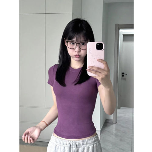 掐腰显瘦百搭正肩短袖t恤上衣女