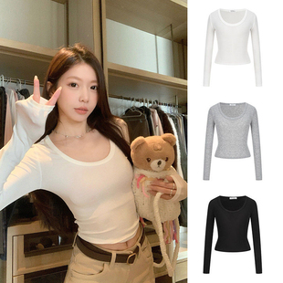 显瘦短款 修身 上衣 t恤内搭打底衫 MosesQueen魔西女王莱赛尔u领长袖