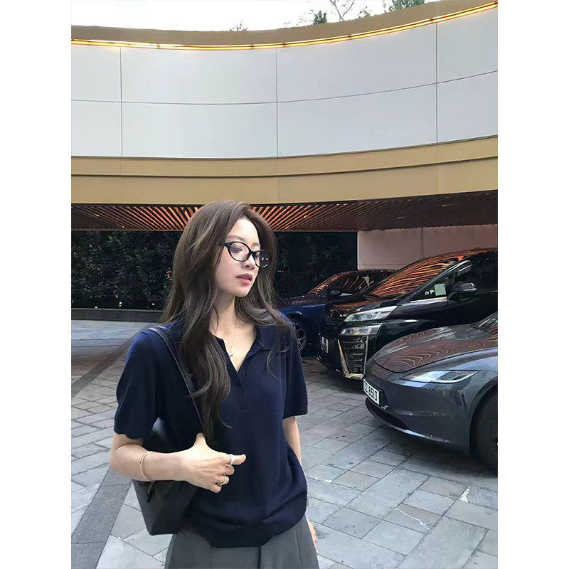 MosesQueen魔西女王老钱风polo领针织短袖t恤夏薄款宽松翻领上衣