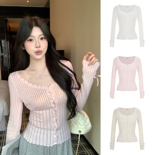 显瘦长袖 MosesQueen魔西女王蝴蝶结镂空针织开衫 修身 新款 上衣 春季