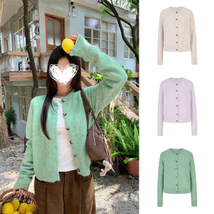 上衣 长袖 MosesQueen魔西女王绿色针织开衫 女春秋外搭毛衣外套修身