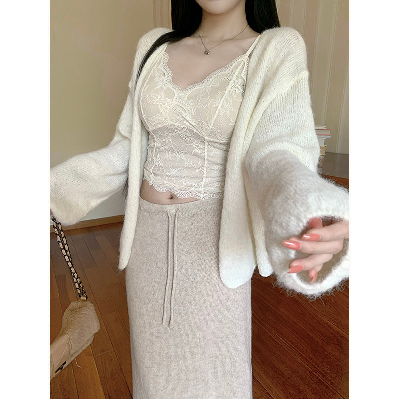 MosesQueen魔西女王米白色针织开衫毛衣外套慵懒宽松休闲长袖上衣
