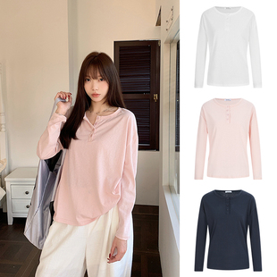 MosesQueen魔西女王粉色半开领长袖 宽松显瘦内搭上衣 t恤防晒罩衫