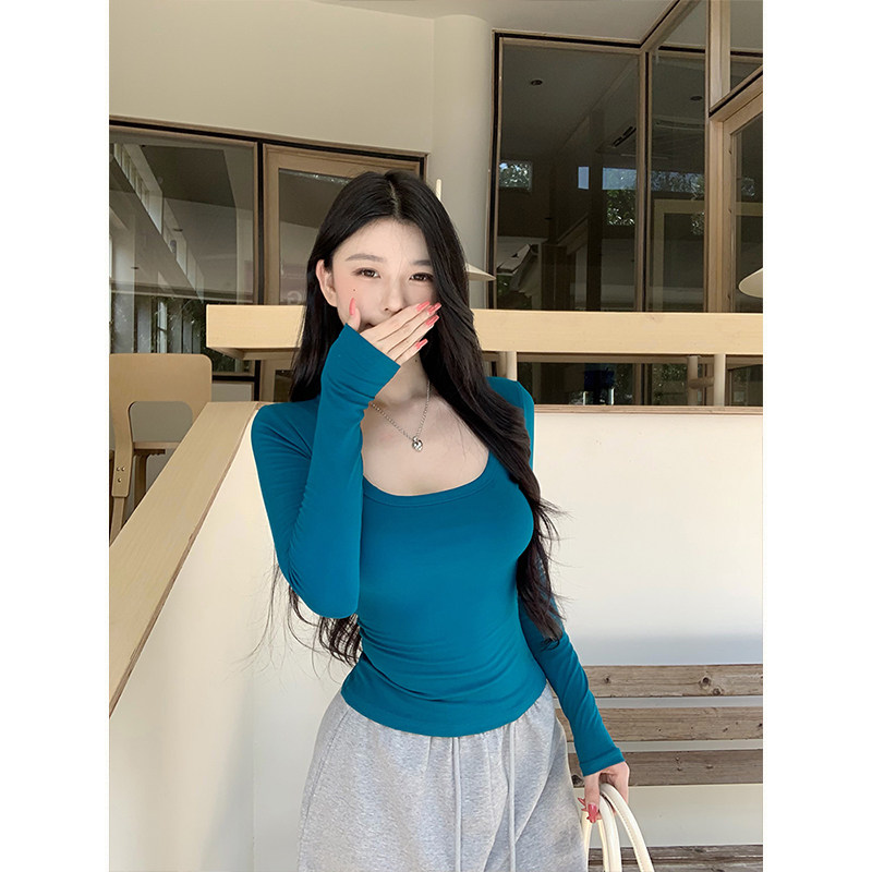 MosesQueen魔西女王基础款U领长袖t恤秋冬内搭打底衫修身百搭上衣